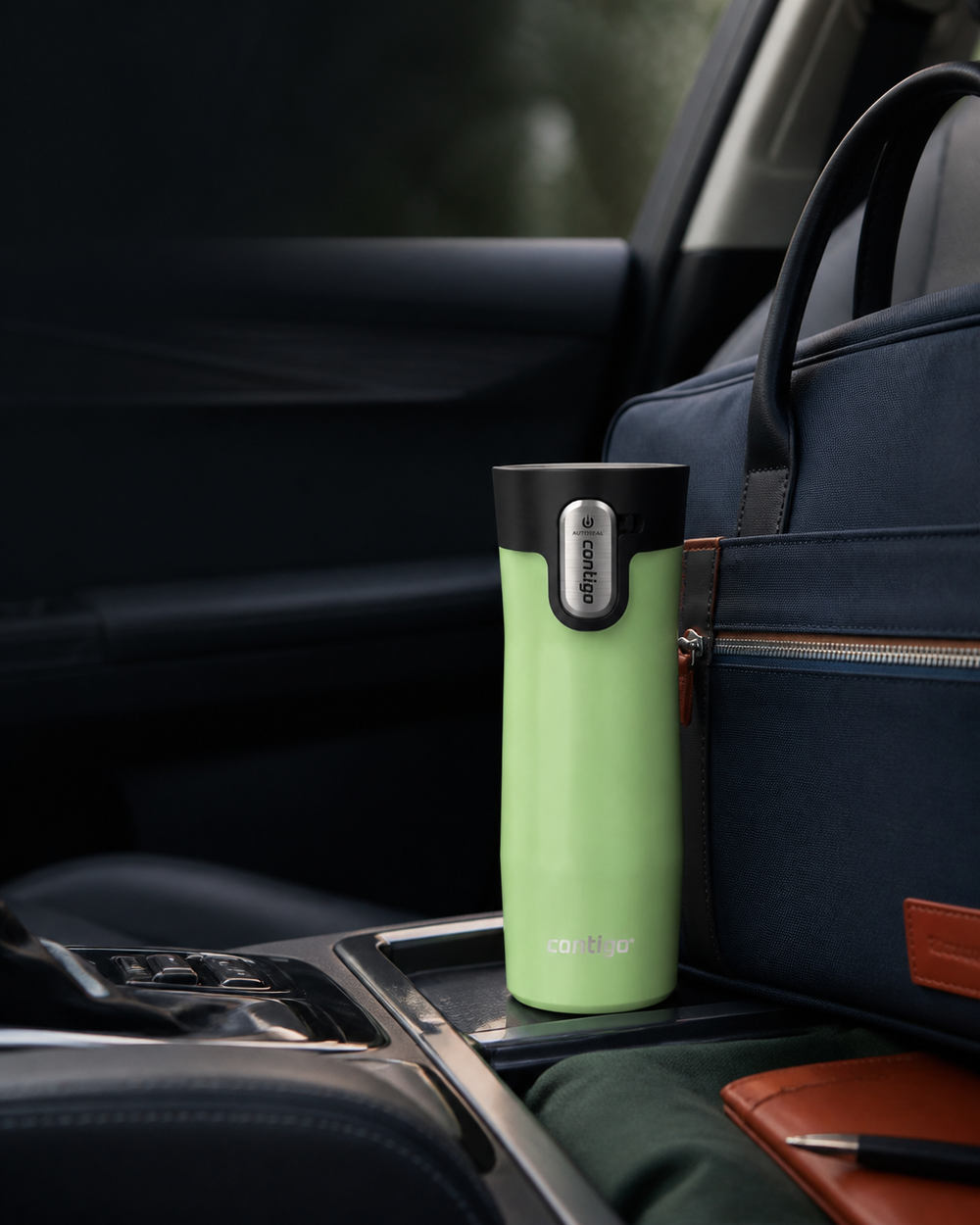 Contigo West Loop travel mug in a morning commute setting
